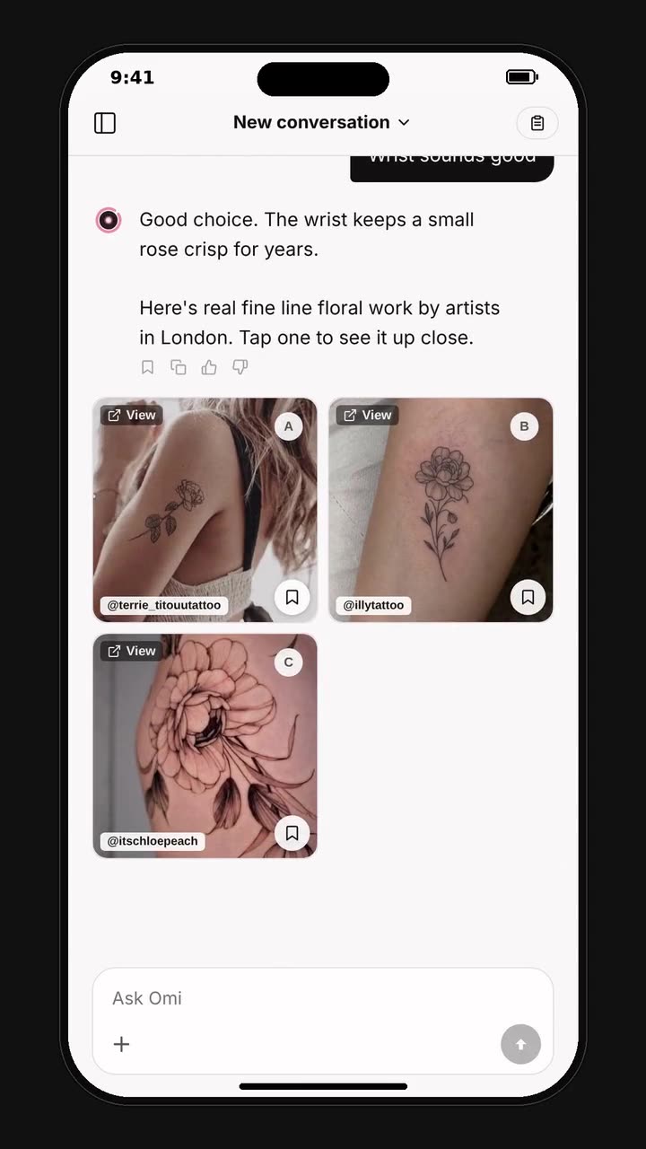 Omi helping a client shape a tattoo idea